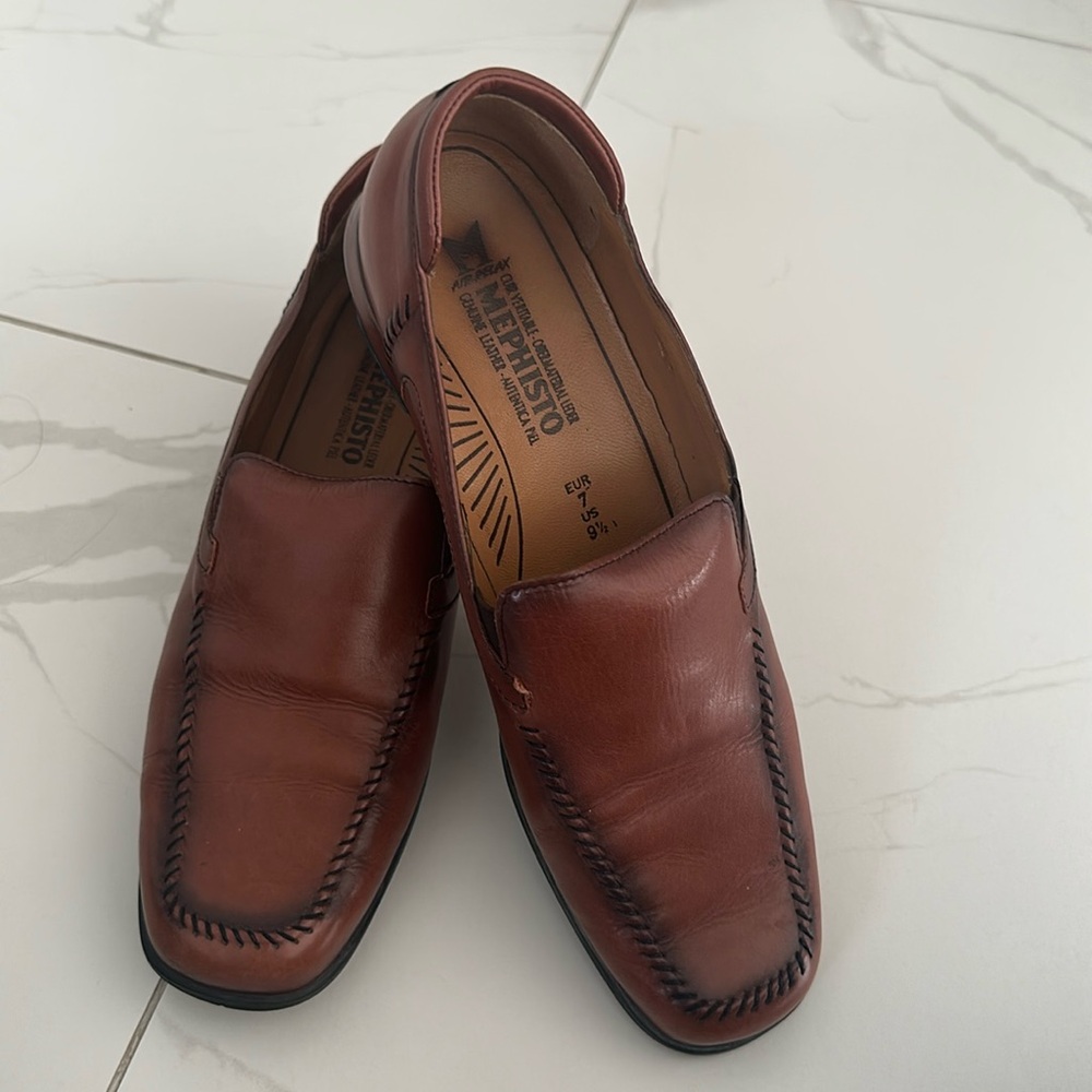 Women's Leather Mephisto Air-Relax Slip Ons Loafers Sz 9.5 Brown Cognac Comfort